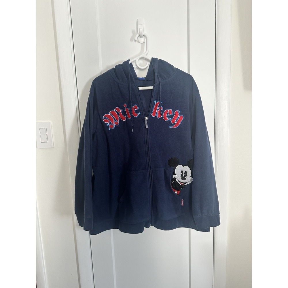 Disney Mickey Mouse Zip‎ Up Hoodie Sweatshirt Navy Blue XXL Authentic Disney